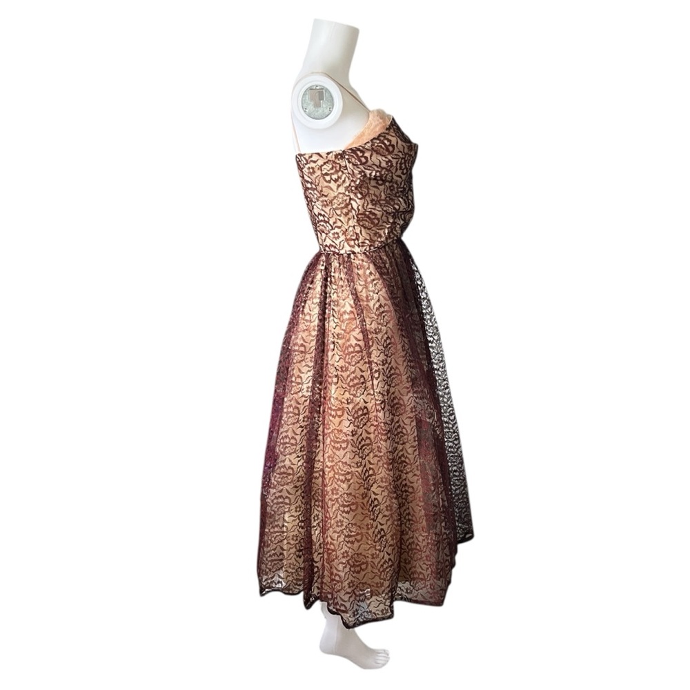 Vintage 50s Floral Lace Dress Fit & Flare Pin Up Prom Party Tea Dress Cupcake - Picture 4 of 10